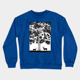 Tree with birds and deer Crewneck Sweatshirt